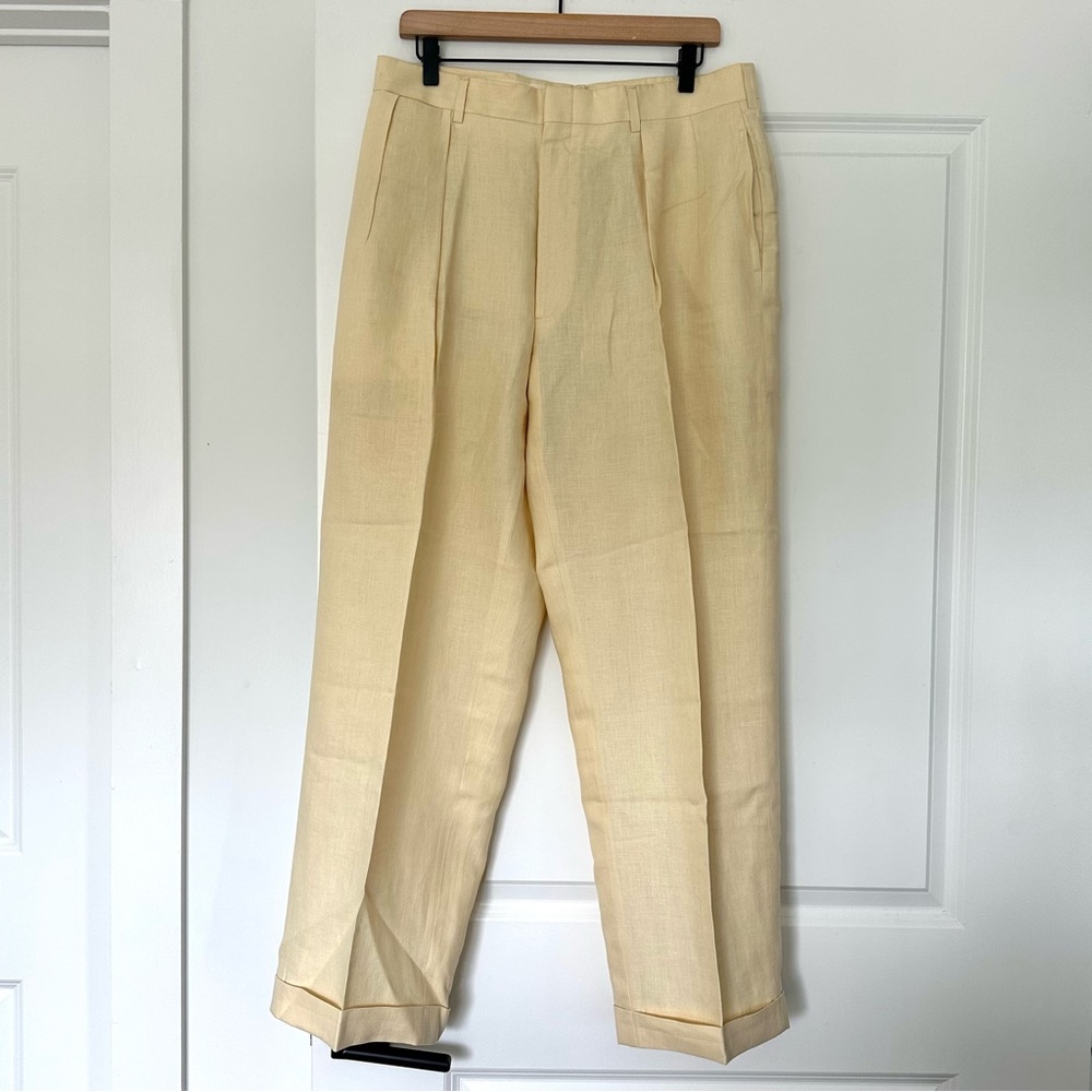 Polo Ralph Lauren (32/30) Light Creamy Yellow Pleated Front Linen Trouser Pants